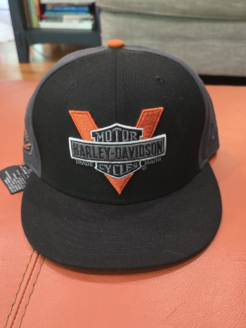 Harley-Davidson Black & Orange V Logo Hat 7 1/4 NWOT